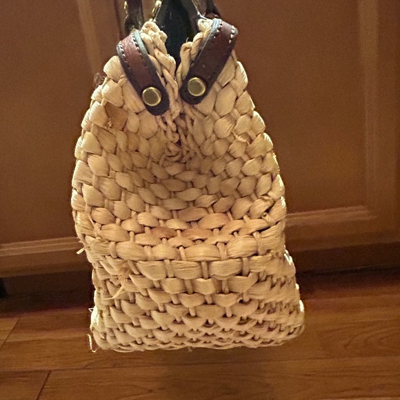 Fossil Natural Straw Brown Leather Trim Satchel Purse - Picture 14 of 15